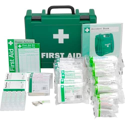 Safety First Aid Group Workplace First Aid Kit (Medium 11-20 Persons) Economy HSE-Compliant with Inspection Tags, Accident Book, Wall Bracket, Extra Plasters