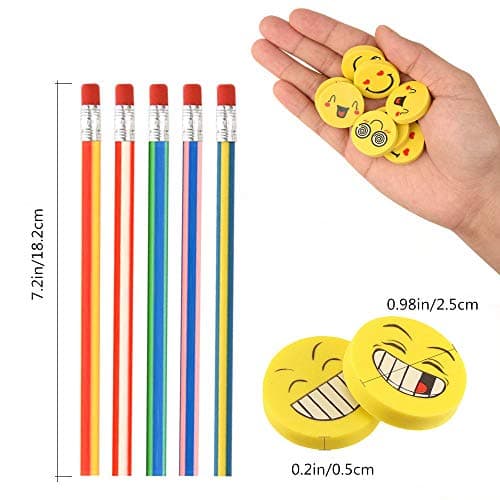 Soft Flexible Bendy Pencils, Xndryan 62 Pcs Twist Bendy Pencils and Rubber Erasers Party Bag Fillers for Kids, Ideal for Party Favours School Prizes Class Gifts for 30 Children — view 2