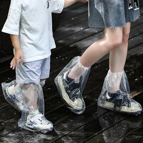 5 Pairs Waterproof Shoe Covers, Disposable Plastic Overshoes Boot Covers for Rain & Snow, Transparent Non-Slip Shoe Protectors with Elastic Bands for Cycling Camping Fishing Travel Outdoor Activities — view 6