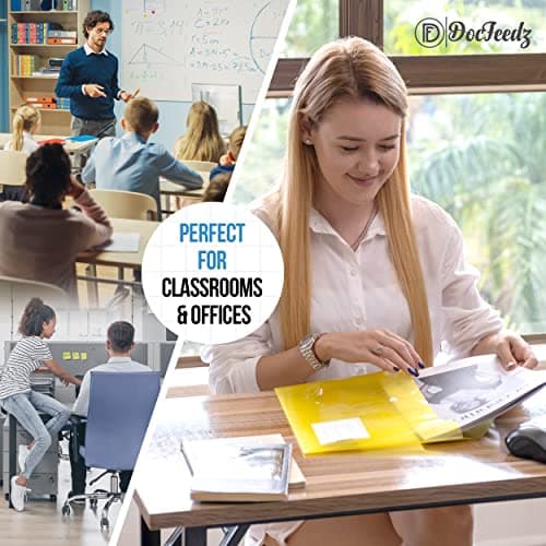 DocFeedz Plastic Wallets A4-10 Pack Waterproof Plastic Folders for Documents 33.2 x 23.4 cm - 5 Assorted Colours Popper Wallet A4 with Snap Button and Label for Home, Office, School and Travel — view 6