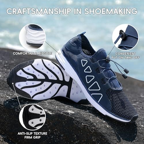 Raoendis Mens Womens Water Shoes - Quick Dry Aqua Shoes Unisex Beach Shoes for Surfing Swimming Sailing Kayak Navy Blue Size 12 — view 3