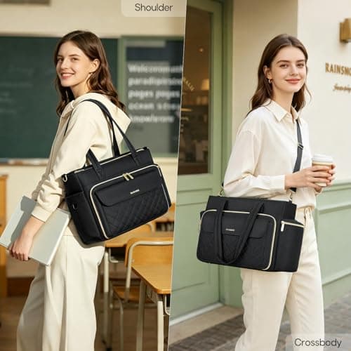 RAINSMORE Laptop Tote Bags for Women 15.6 Inch Teacher Work Bag, Black — view 2