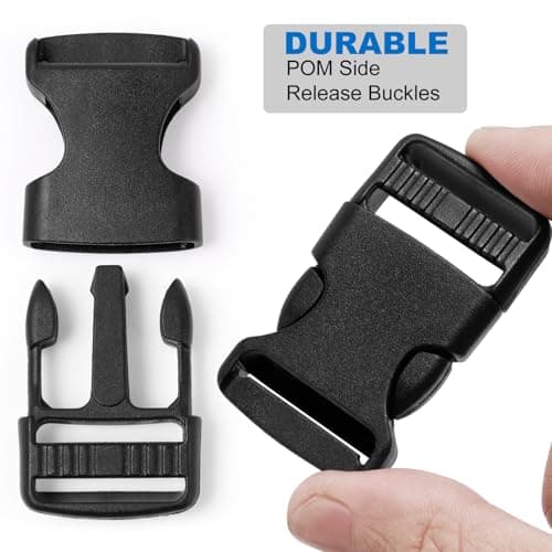 Amentalove 10 Meters Nylon Webbing Strap 32mm, Backpack Chest Strap with 15 Tri-Glide Slides Clip,15 Flat Side Release Buckles and 1 Scissor, Heavy Webbing Strap for DIY Bags Backpack Cargo Strapping — view 2