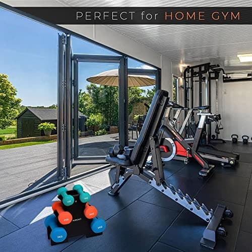 Dumbbell Set with Rack – 1kg, 2kg and 3kg Pairs of Dumbbell Weights – Neoprene Coated – Colourful – Fitness and Home Gym Equipment by Nordfit — view 5