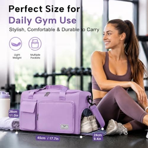 FIORETTO Gym Bag Womens, Sports Bag with Shoe Compartment, Plum Purple — view 5