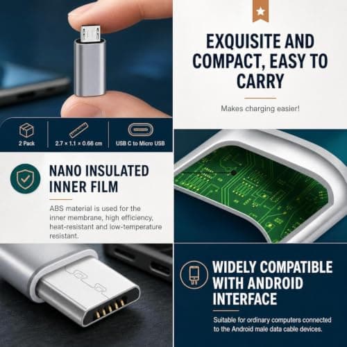 Crongtikoo 2 Pack USB C to Micro USB Adapters, Silver and Black — view 3