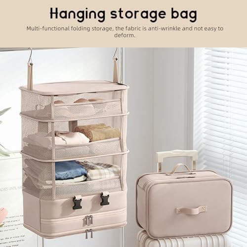 ACESOME Hanging Storage, 5-Shelf WaterproofSuitcase Organiser Bags, Cube Wardrobe Storage Organiser, Collapsible Travel Laundry Bag, Large Capacity Instant Wardrobe for Suitcase (1Pcs) — view 3