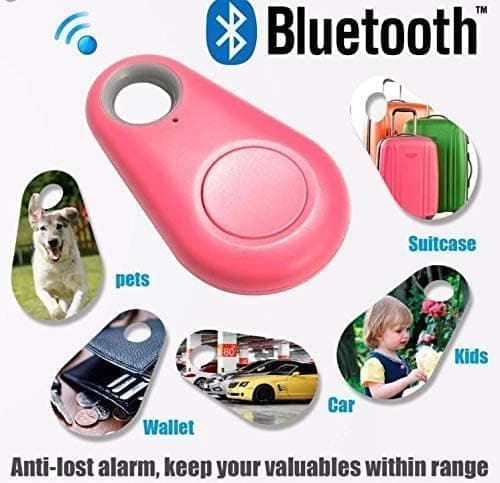 Wireless Bluetooth 4.0 Key Finder, Smart Keychain Bluetooth GPS Rechargeable Key Finder, Wireless Locator and GPS Integration, Bluetooth Tracker for Kids Phone Car Wallet Luggage Pet (Pink) — view 4