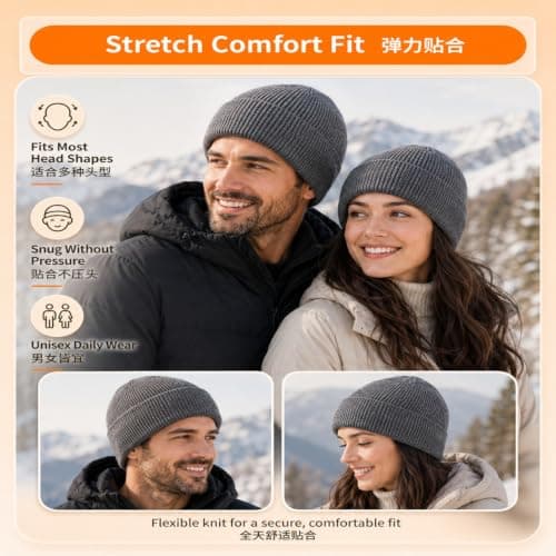 WHJYCC Light Grey Ribbed Beanie Hat, Fleece Lined Winter Knit, One Size — view 6