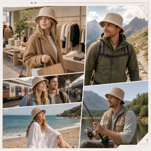 Geukmun Bucket Hat Unisex Cotton Sun Protection Summer Beach Outdoor Fishing Travel Hat UV Packable Khaki — view 6
