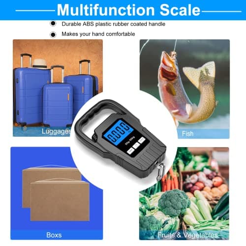 SKEAP Digital Fish Scale Hanging Scale Fishing Scale, 110lb/50kg Luggage Scale,Fish Weighing Scale, Upgrade Large Handle & Backlit LCD Display, Postal Scale,Black,Fishing Gifts for Men,Black — view 6
