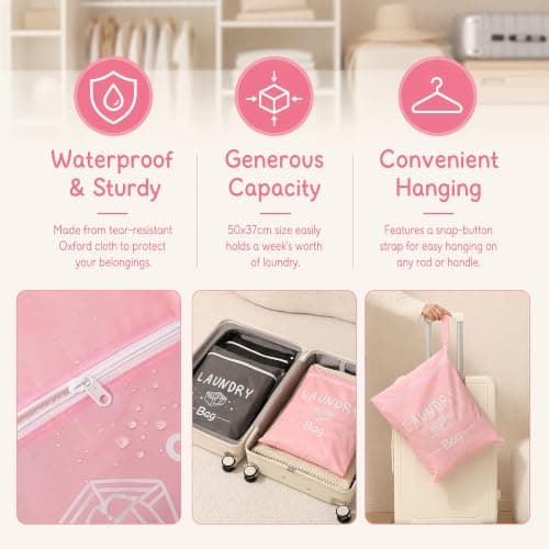VLUNT 3 Pcs Large Travel Laundry Bag with Zipper & Handle, 19.69" x 14.57" — view 3