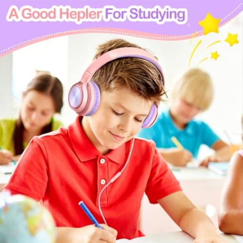 VkingMoR Kids Headphones for School Travel, Upgrade USB Type C Safe Volume 94dB, with Mic HD Stereo Sound Foldable On-Ear Headphones for Boys/Girls/Students/Tablet/Travel(Pink) — view 6