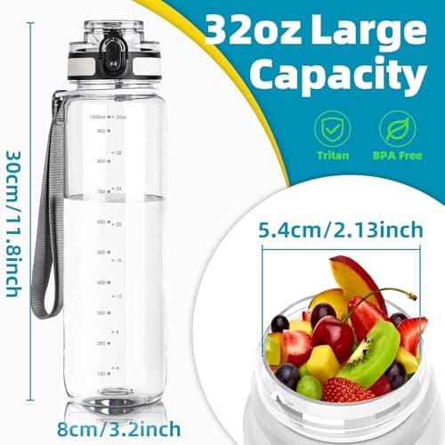 OLDLEY 1L/32oz Sports Water Bottle, 1000ml Motivational Drinks Bottle with Time Markings Leak Proof Drink & Lock Cover & No Straw, BPA Free for Adults Women Men Gym School Cycling Running Hiking — view 5