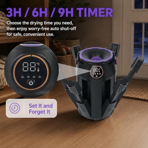 ANAUU 6 Arm Electric Boot Dryer for 3 Pairs of Shoes, Foldable Shoe Dryer with UV Technology, 3/6/9H Timer & 48°C Warm Air, Boot Warmer for Ski Boots, Football Boots, Gloves, Socks and Hats — view 6