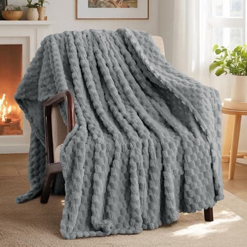 Aisbo Grey Throws Blankets for Sofa - Single Fleece Fluffy Bed Throws for Sofas, Soft Warm Fuzzy Blanket for Couch, 130x150 cm Gray — view 6