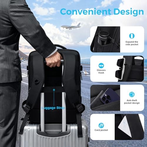 TANGCORLE Travel Backpack for Men, 17.3 Inches Business Laptop Backpack Water-Resistant Carry on Airline Approved 18x14x8 Luggage Weekender Backpack with USB Charger Port — view 6