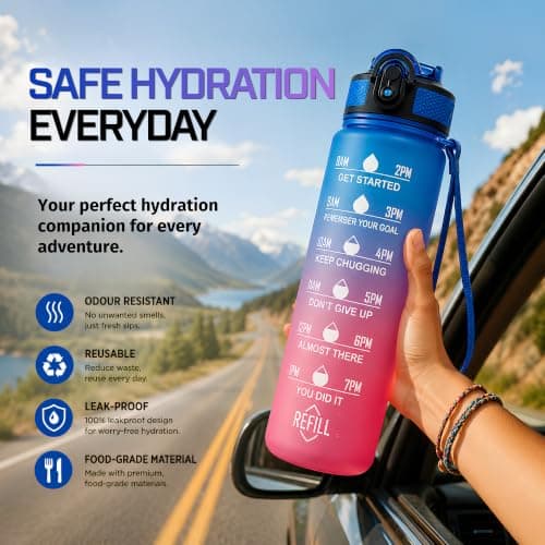 Altruva 1000ml BPA-Free Water Bottle with Straw & Time Markers | Leakproof Reusable Hydration Bottle with Measurements | Sports & School Water Bottle for Daily Use (Midnight Grey) — view 6