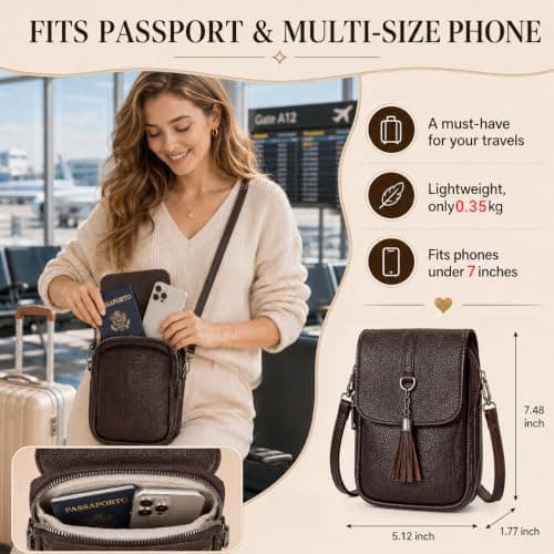 ONETOALL Genuine Leather Crossbody Bags for Women Anti-Theft with 2 Straps — view 6