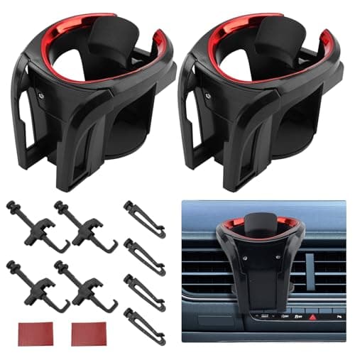 2PCS Car Cup Holder Mount, 2-in-1 Air Vent Drink Phone Holder Stand (Red)
