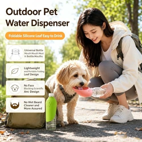 Silicone Drinking Cap for Bottles Dogs– Travel Pet Hydration Cup | Silicone Leakproof Drinking Bottle For Dogs Outdoor Walks Hiking Lightweight Water Feeder Bowl Dispenser (Green) — view 4