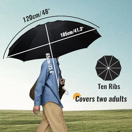 Chakipee Travel Windproof Strong Compact Umbrella - 10 Ribs Black Portable Umbrella for Men and Women - Inverted Folding Automatic Umbrellas for Wind and Rain, 210T Fabric 105cm Span — view 2