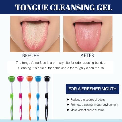 e Scraper and Brush for Adults, 5-Pack with Travel Case, Micro Bristle Tongue Cleaner (5 Colors) — view 4