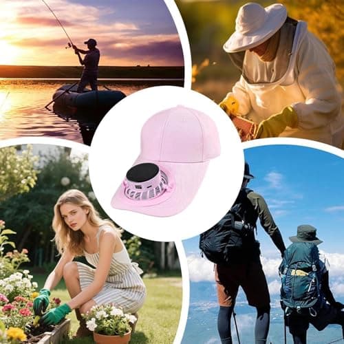 Sun Hat with Detachable Digital Display Fan, Protection, pink — view 5