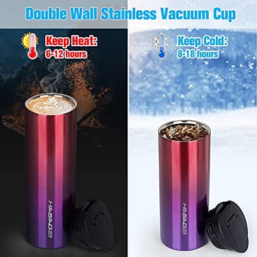 HASAGEI Travel Mug, Insulated Mug for Hot and Cold Drinks, Reusable Cup with Leakproof Lid, Vacuum Stainless Steel Bottle for Coffee and Tea (Red Purple 350ML) — view 2