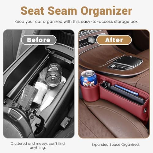 Huakaile Beige Car Seat Gap Filler Organizer, Multifunctional Car Leather Cup Holder Gap Bag Pocket, Universal Car Seat Storage Box for Women Men Truck Auto Phone Glasses Key (Beige) — view 4