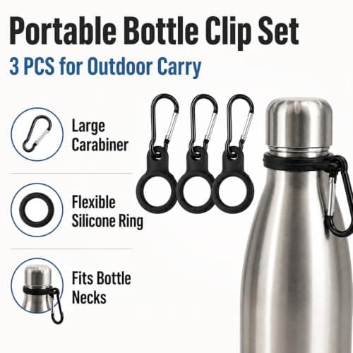 YouXunGS 3Pcs Portable Water Bottle Buckle Clips, Silicone Bottle Holder with Large Carabiner Clips, for Bags Hiking Camping Travel Fishing Outdoor Activities — view 4