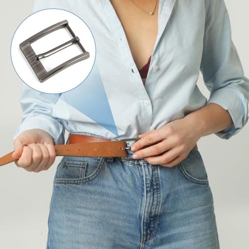 Trpoey Metal Zinc Alloy Belt Buckle 40mm Pin Buckle Head, 1.57 Inches Single Prong Square Replacement Buckle for Men Women Belt, Classic Style DIY Replacing Old Belts (Laser Black) — view 6