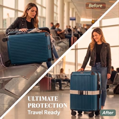 LUGG Luggage Belts for Suitcases 2 Pack – Adjustable Heavy-Duty Strap with Strong POM Buckle, Secure Travel Belt for Suitcase, Briefcase & Travel Bag, Bright Colours for Easy Identification - Stone — view 3