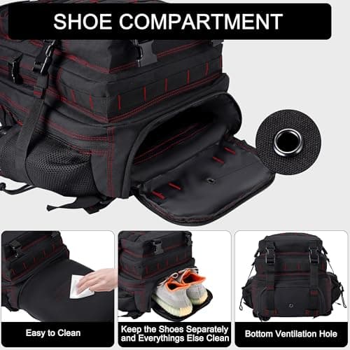 LHI Military Tactical Backpack for Men and Women 45L Large waterproof Rucksack with Shoe Compartment — view 2