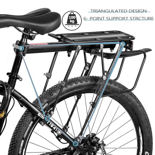 YONTUO Rear Bike Rack,100KG Capacity Solid Bearings Bike Cargo Rack w/Fender & Large Size Reflective,Quick Release Mountain Road Bicycle Rear Racks,Universal Bike Luggage Touring Carrier Rack,BCR06-EU — view 3