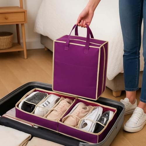 Foldable Travel Shoe Storage Bag – Portable Organiser Holds Up to 6 Pairs – Dustproof Zip Case with Handles – Compact Luggage Packing Solution for Home or Holiday – Multiple Colours (Navy Blue) — view 2
