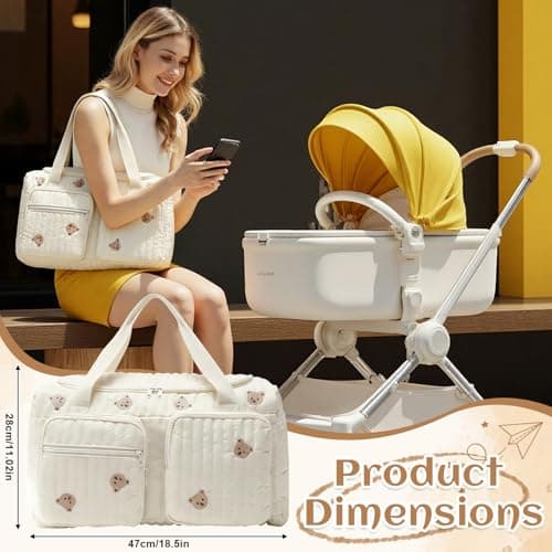 Quilted Diaper Bag, Hospital Bag, Bear Pattern Cute Duffle Bag for Women — view 2