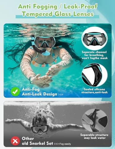 Hydomi Snorkel Set for Adults – Comfortable Leak-Proof Mask with Anti-Fog Tempered Glass, 180° Panoramic View & Dry Top Snorkel, Adjustable Diving Set for Holiday & Beach — view 3