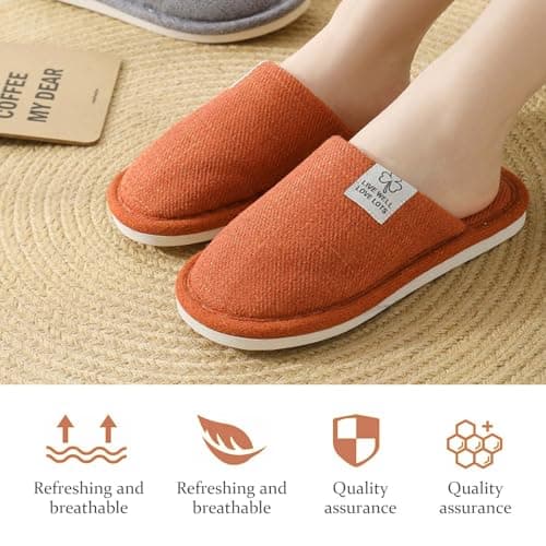 Colexy Women's Men's Slippers, Cotton Linen Comfortable and Breathable Material Indoor Slippers Washable Guest Slippers Autumn Winter Slippers for Hotel Casa Spa, Orange, 6.5/7.5 — view 6