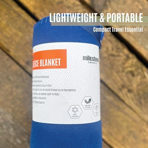 Milestone Thermal Fleece Blanket/Soft Touch Fabric/Cosy Extra Layer for Travel & Days Out / 120 x 150cm (Blue) — view 5