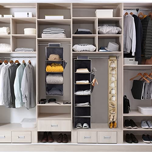 YOUDENOVA Hanging Shoe Rack 10-Shelf Shoes Storage for Wardrobe Collapsible Hanging Shoe Organizer Slim Organiser Durable Fabric Wardrobe Storage Solutions for Shoes,Clothes,Hats - Beige — view 2