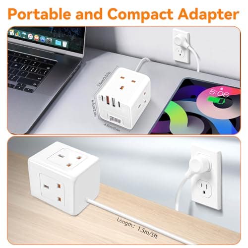 UK to USA Plug Adapter, SHUOMAO 3 Way UK to US Plug Adapter with 4 USB — view 6