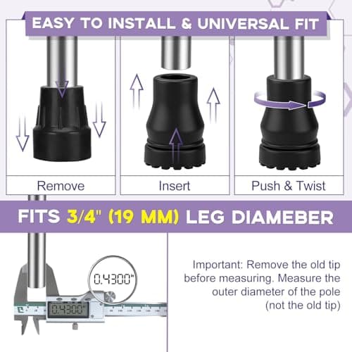 supregear Rubber Ferrules for Walking Sticks (4-Pack), 19mm Non-Slip Replacement Cane Tip for Standard Walking Stick Folding Cane Crutch Accessory, End Caps Stoppers Tips — view 3