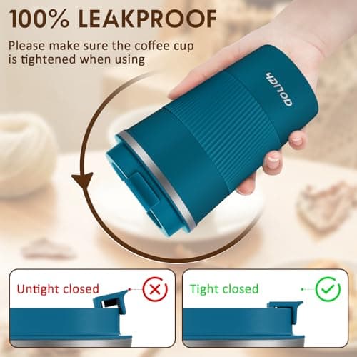 Aolieh Travel Mug 380 ml, Insulated Coffee Cup with Lid, Reusable Stainless Steel Thermal Cup for Coffee, Tea & Cold Drinks, Leak-Resistant Double-Walled Travel Mug, Blue — view 4