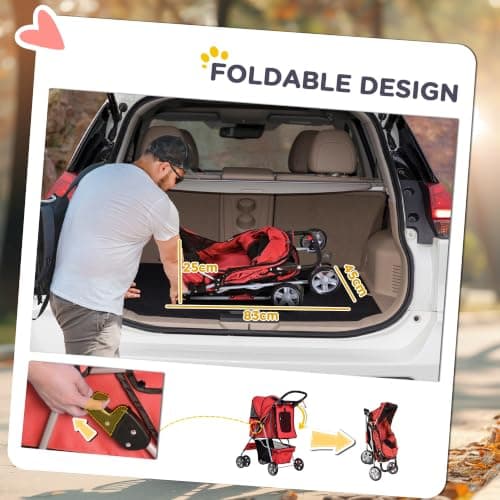 PawHut Pet Stroller for Small Miniature Dogs Cats with Wheels Red — view 5
