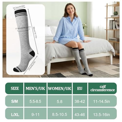 Zuimei 3 Pairs Compression Socks for Women Men Bamboo Viscose Knee High Sock 20-30 mmhg Flight Socks for Work Pregnancy Nursing Flying Sports Long Standing — view 5
