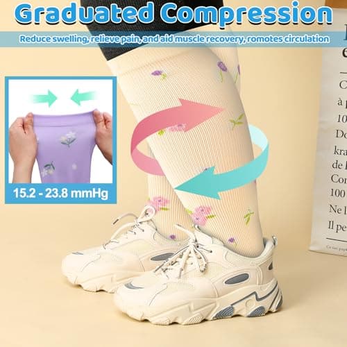 Zuimei 6 Pairs Women Plus Size Leg Compression Socks Wide Calf Compression Support Socks for Women Ideal for Flight Travel Varicose Veins XXL — view 6