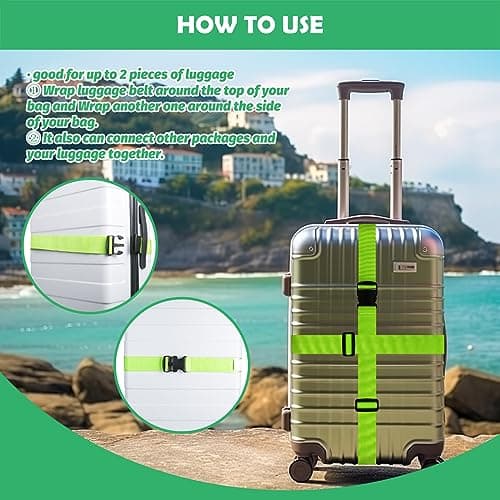 Yauhar 6Pcs Travel Suitcase Accessories Set Contains Silicone Luggage Bag Tags and Luggage Straps and Detachable Handle Covers, Wide Adjustable Packing Belt for Women Men (Green) — view 3
