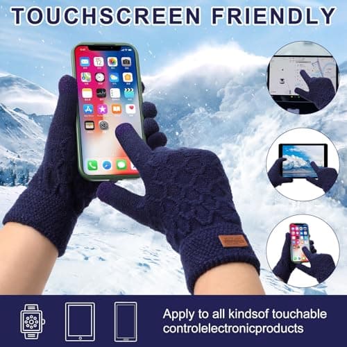 Mayoii Winter Gloves for Men and Women,Thermal Knit Touchscreen Gloves with Fleece Lining,Womens Mens Glove Touchscreen for Running,Ski,and Cold Weather (Navy, One Size) — view 3
