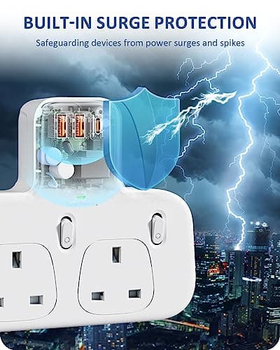 LENCENT Multi Plug Adaptor, Plug Extension Socket with 3 Fast Charge Ports — view 3